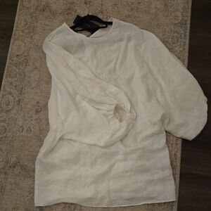 Massimo Dutti Limited Edition Linen Cream White Dress Puff Sleeve Size Small